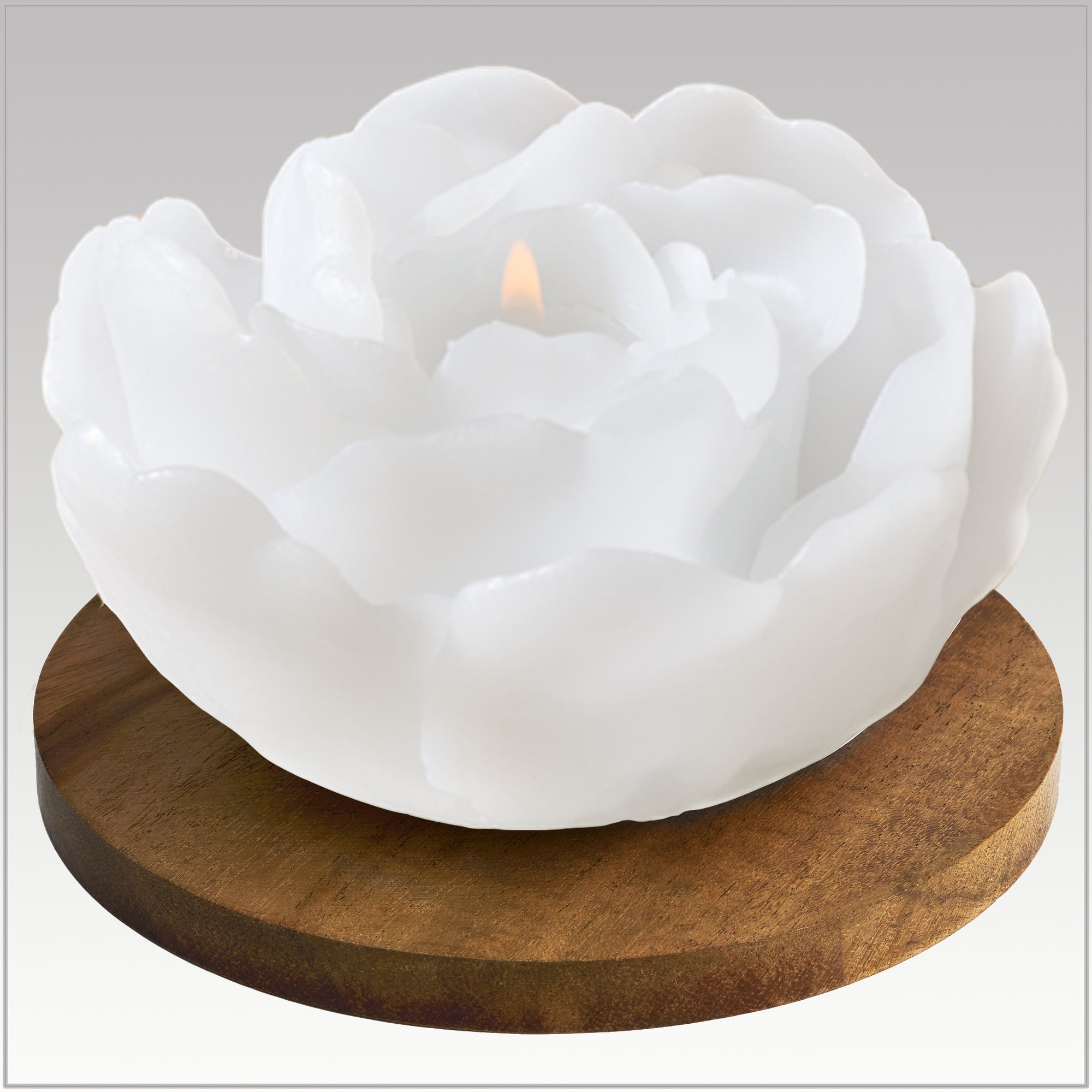 Fliorus white candle with acacia wood coaster 1