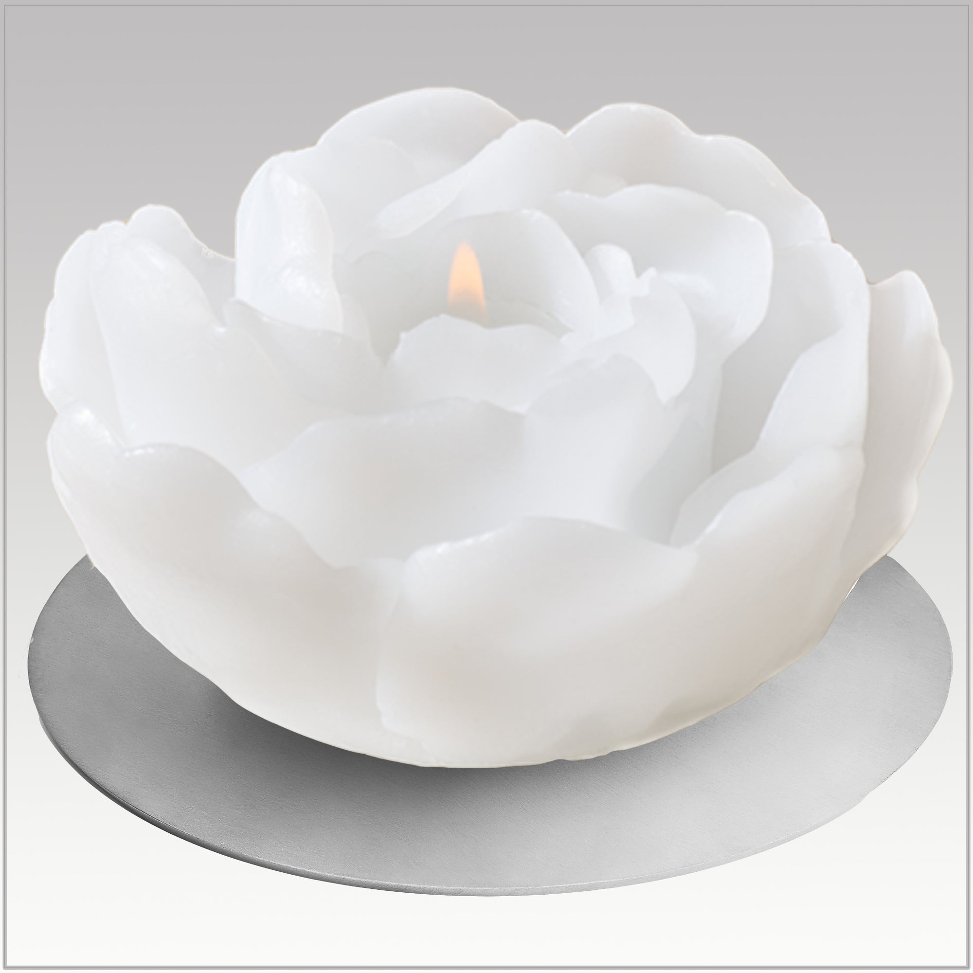 Fliorus white candle with metal coaster